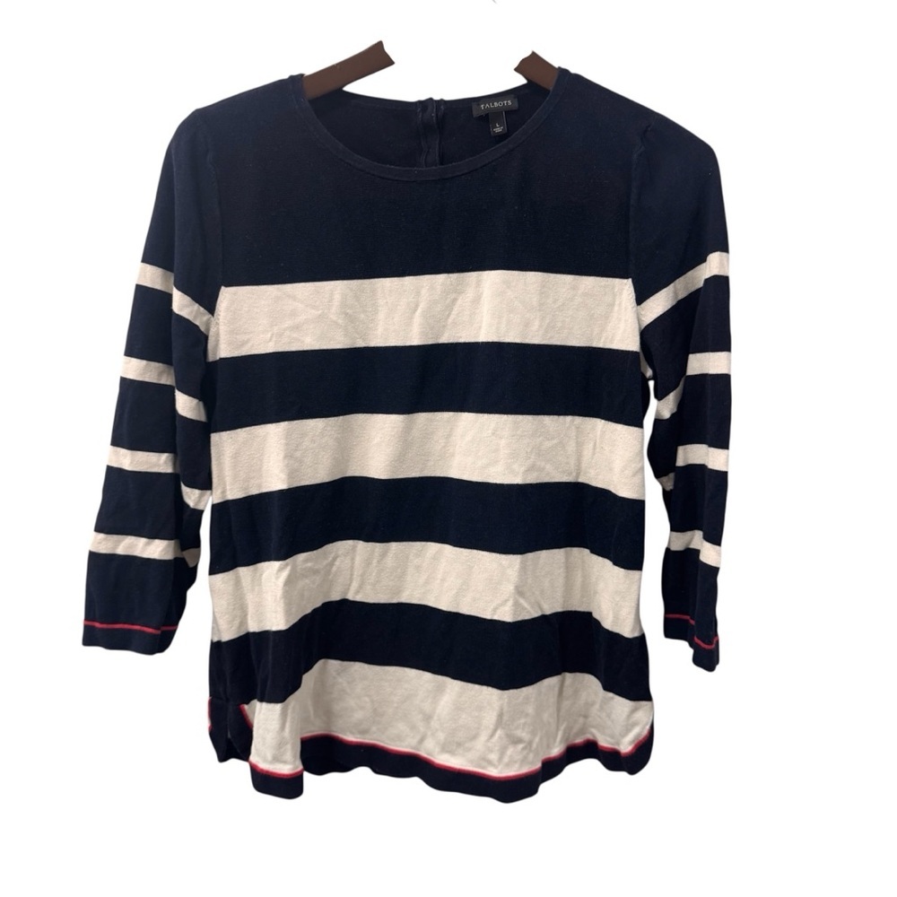 TALBOTS size L Dark Blue Knit Sweater striped